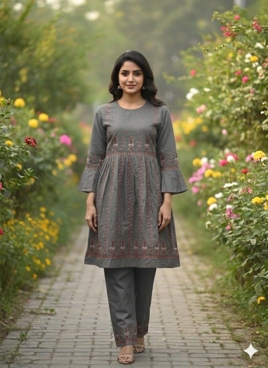 Summer Bloom: Hand-Embroidered Cotton 2-Piece Suits