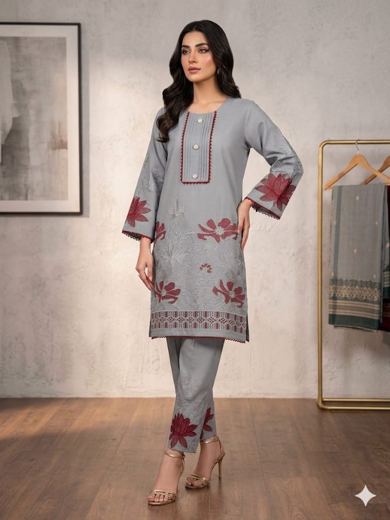 Embroidered 2-Piece Suit – Floral Appliqué Collection