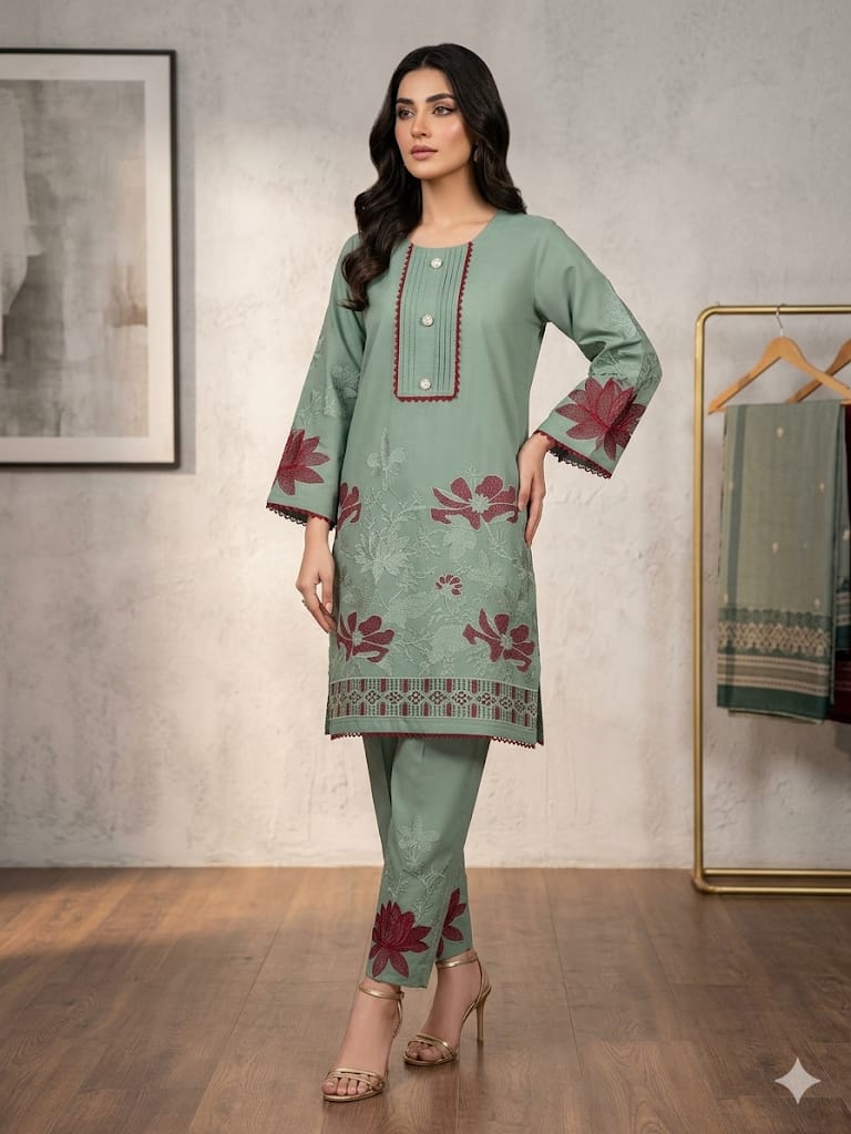 Embroidered 2-Piece Suit – Floral Appliqué Collection