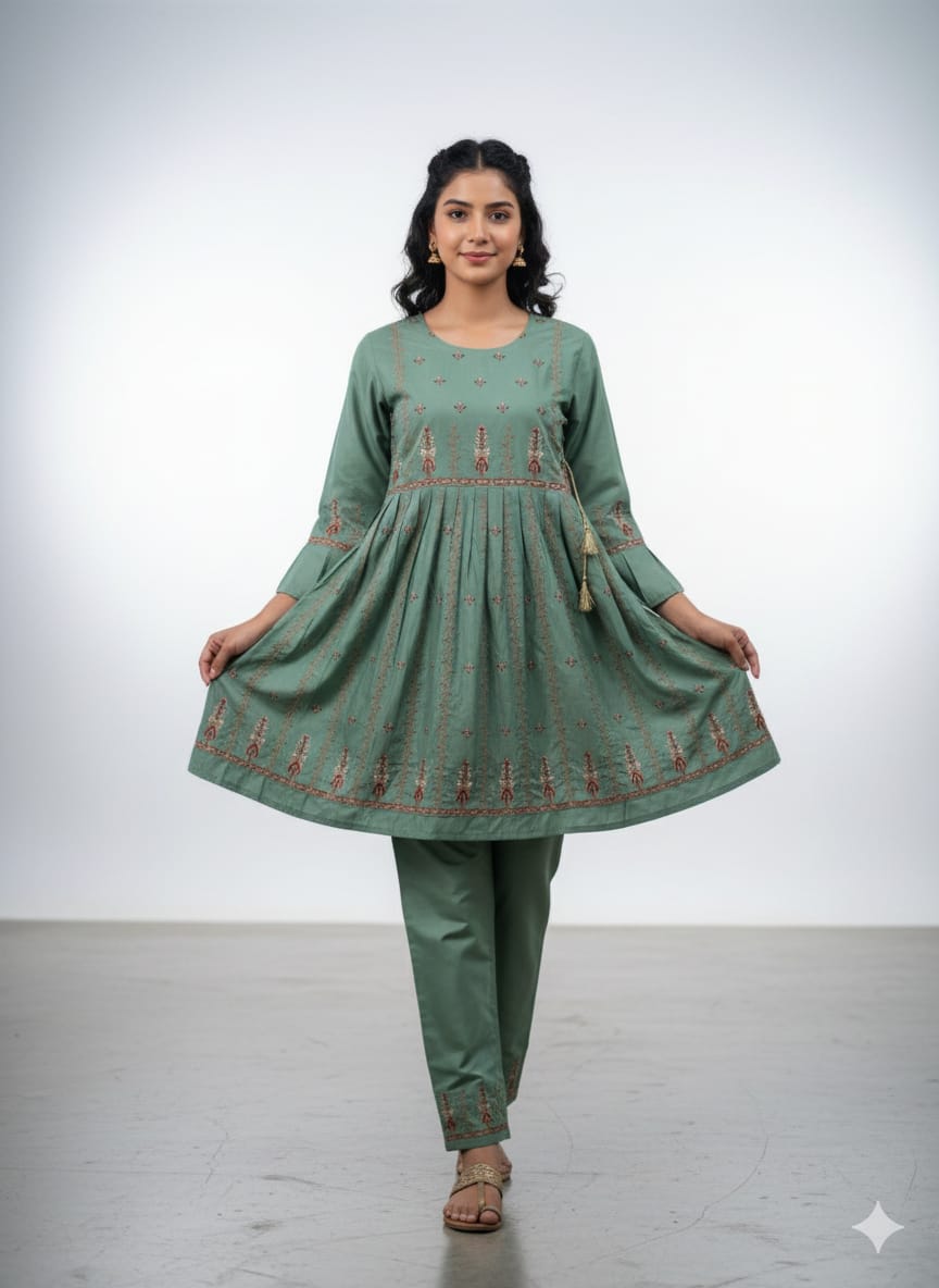 Summer Bloom: Hand-Embroidered Cotton 2-Piece Suits