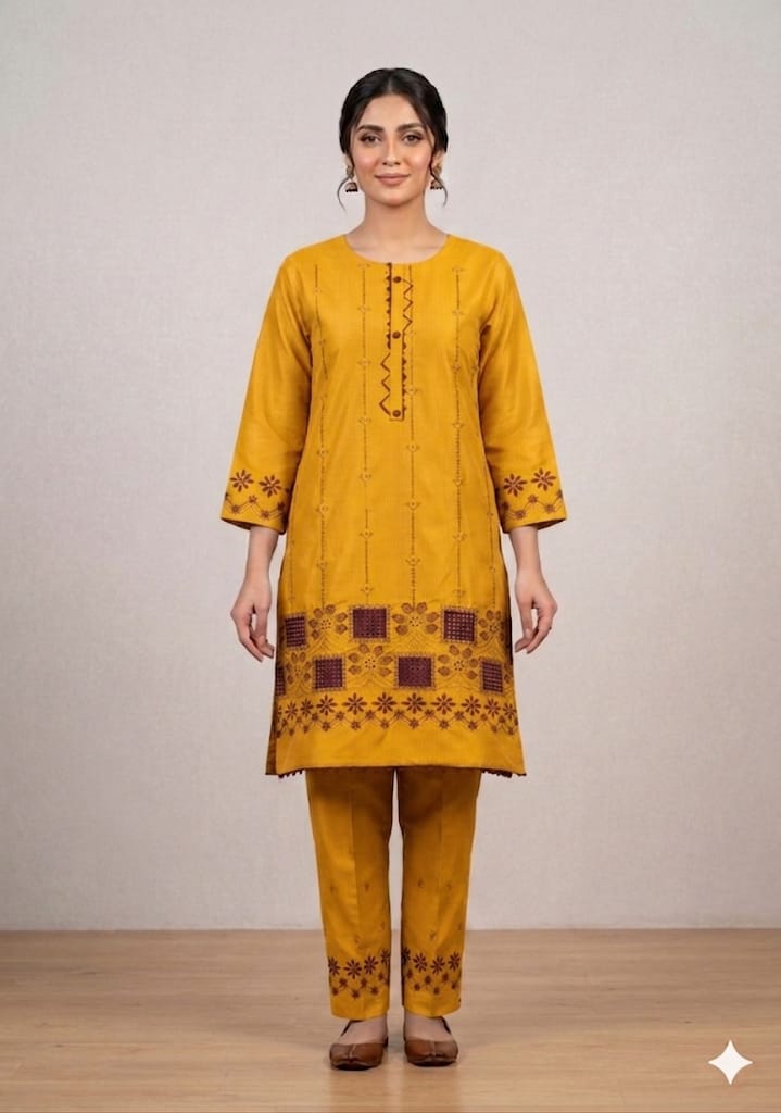 Ethnic Floral Embroidered Kurta & Trouser Set