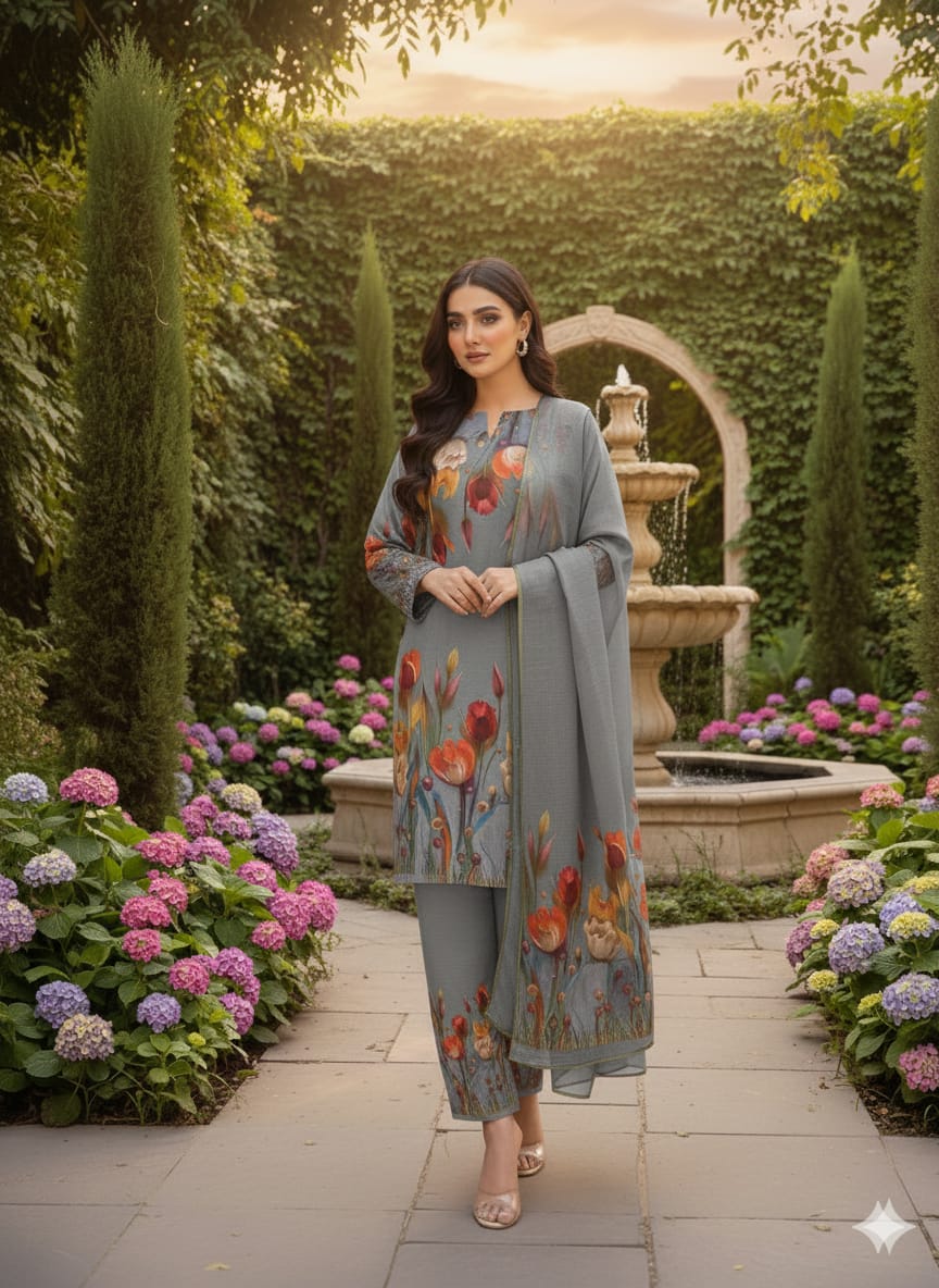 Aayaans Floral Print Lawn 3-Piece Suit with Digital Printed Dupatta