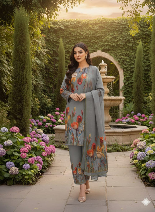 Aayaans Floral Print Lawn 3-Piece Suit with Digital Printed Dupatta