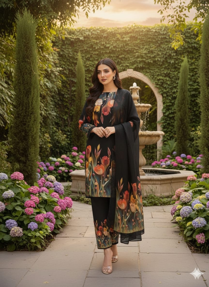 Aayaans Floral Print Lawn 3-Piece Suit with Digital Printed Dupatta